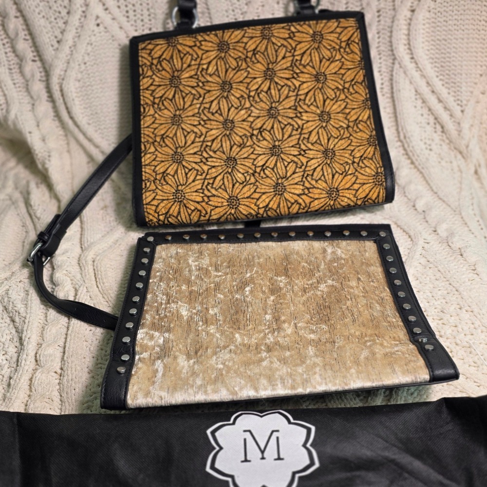 Magnolia and Vine Lg Satchel Purse Emb Daisy and Studded Velvet Flaps